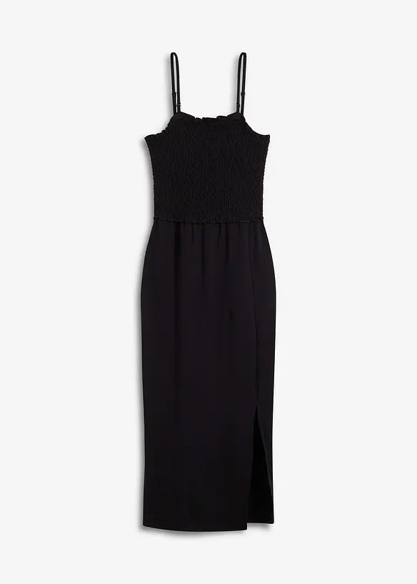Midikleid aus festem Jersey mit Smockeinsatz und Schlitz, bonprix