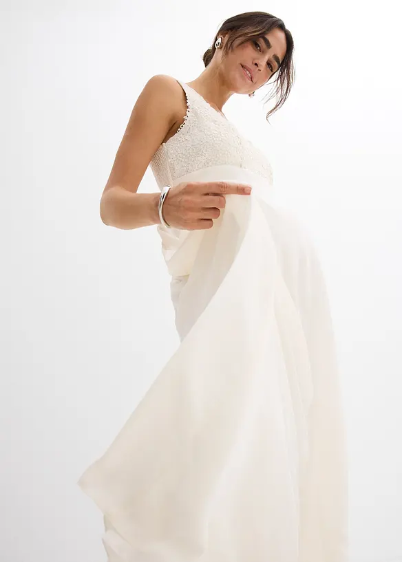 Robe de mariée de grossesse avec dentelle, satin et crêpe georgette, bonprix