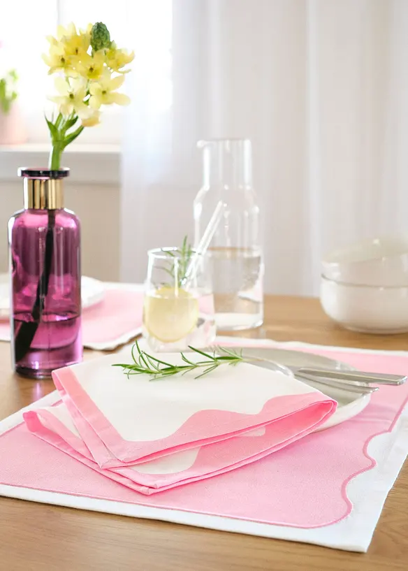 Lot de 2 sets de table en coton avec bordure contrastante, bonprix