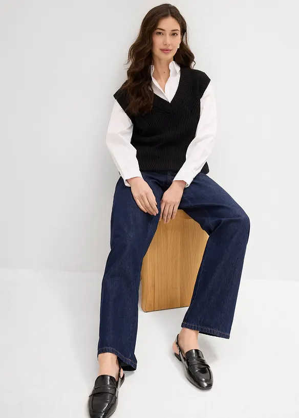 Jean droit taille haute, peu extensible, bonprix
