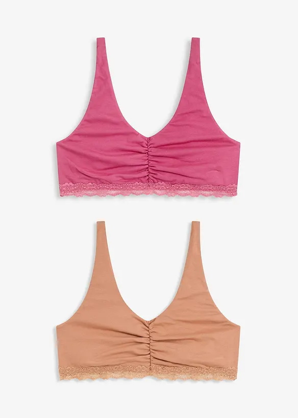 Lot de 2 soutiens-gorge bralette coton et dentelle, bonprix