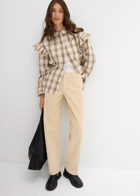 Pantalon barrel en velours côtelé, taille mi-haute, bonprix