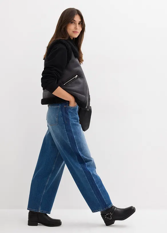 Jean barrel taille haute, cropped, bonprix