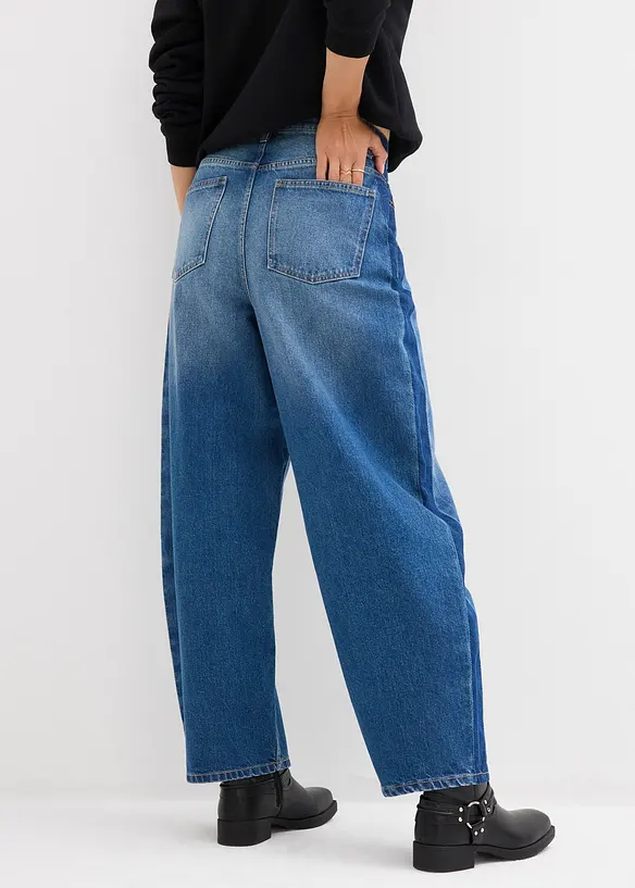 Jean barrel taille haute, cropped, bonprix