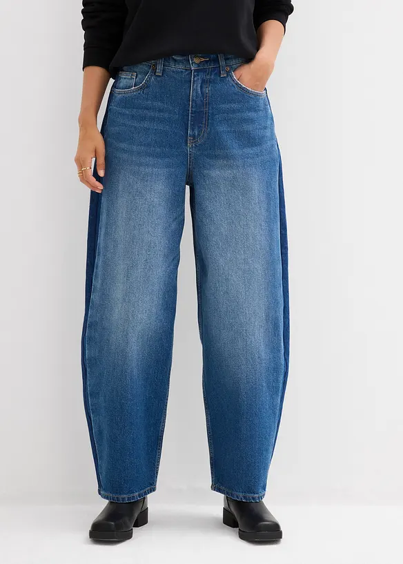 Jean barrel taille haute, cropped, bonprix