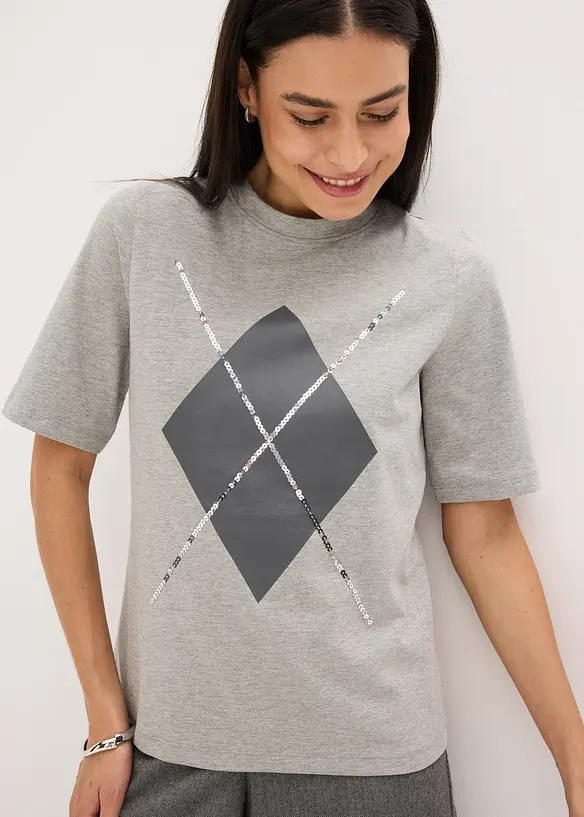 Halbarmshirt mit Pailetten und Druck, bonprix