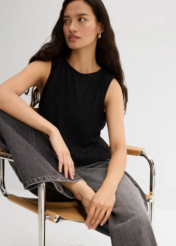 Top sans manches aspect froissé, bonprix