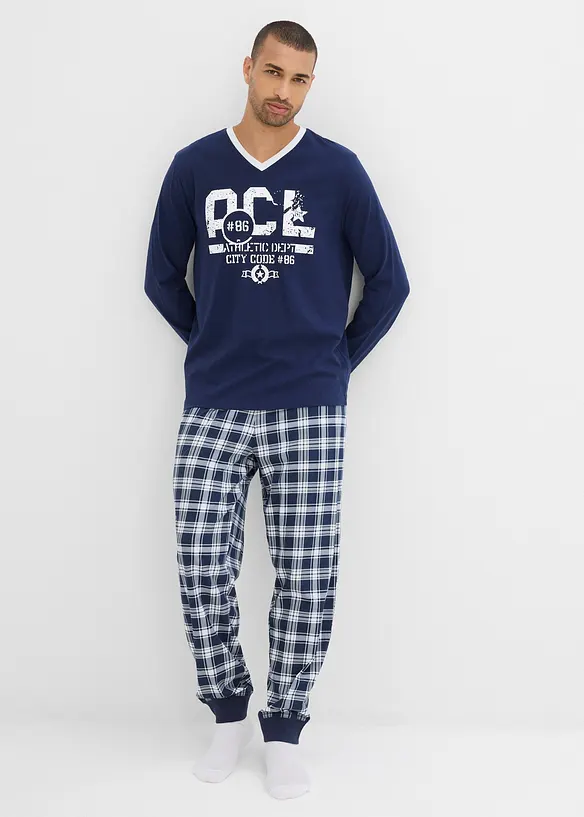 Pyjama mit Baumwolle und langen Ärmeln, bonprix