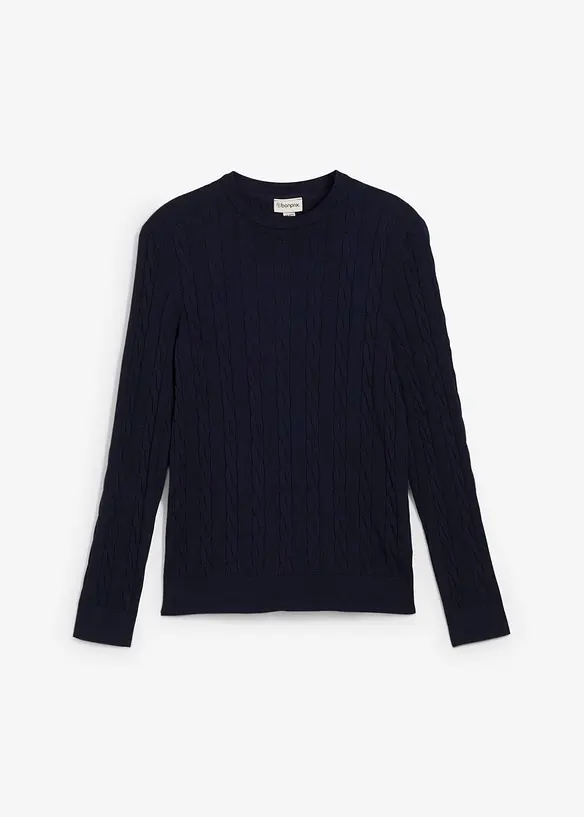 Pull en fine maille à torsades, slim, bonprix