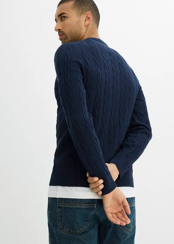 Pull en fine maille à torsades, slim, bonprix