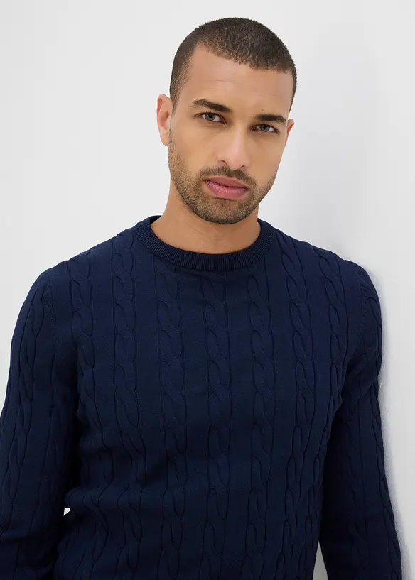 Pull en fine maille à torsades, slim, bonprix