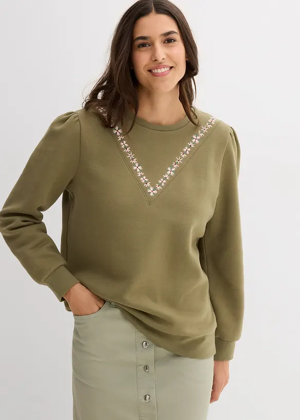 Sweatshirt mit Stickerei aus Baumwoll-Mix, bonprix