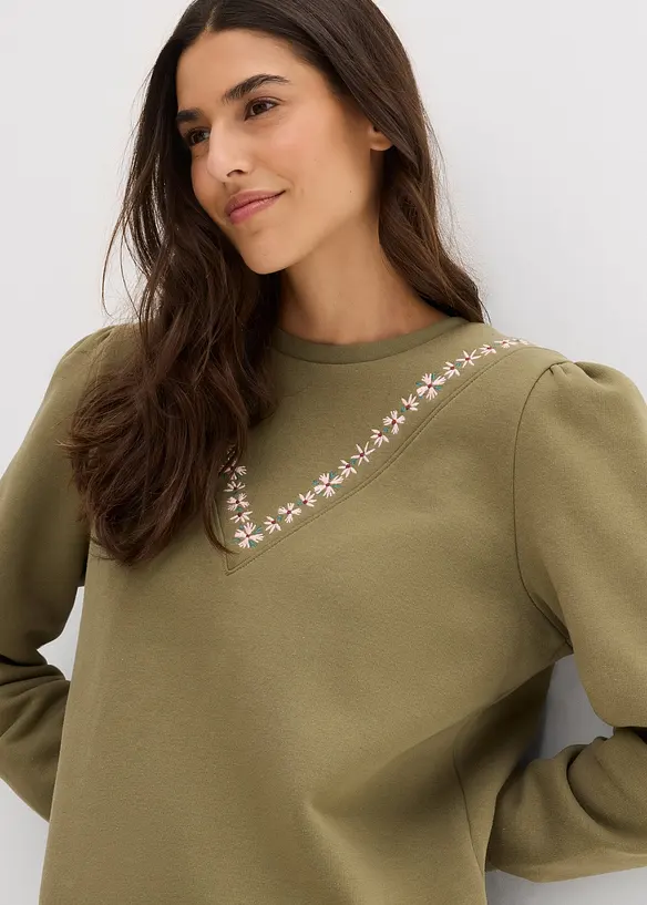 Sweatshirt mit Stickerei aus Baumwoll-Mix, bonprix