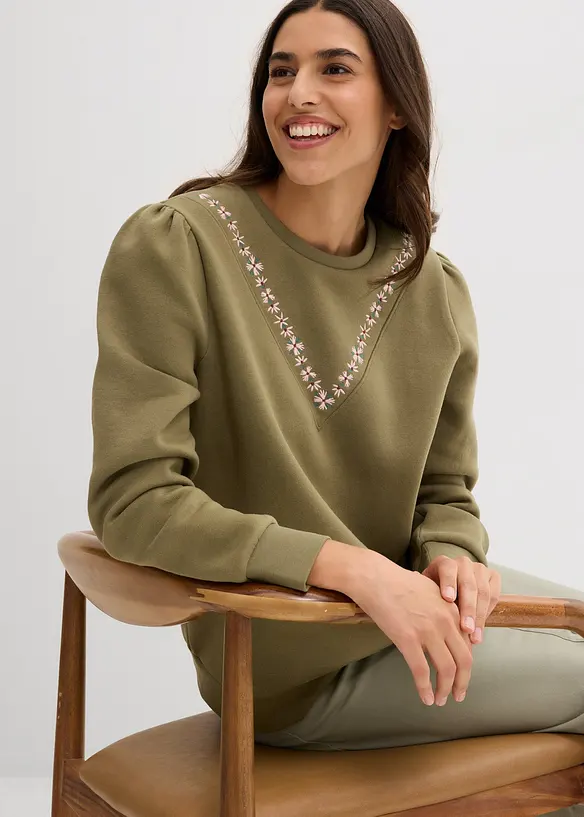 Sweatshirt mit Stickerei aus Baumwoll-Mix, bonprix