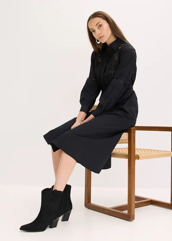 Midikleid mit Spitzeneinsatz aus Baumwolle, bonprix