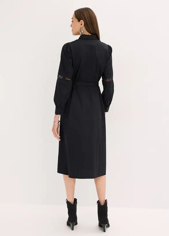 Midikleid mit Spitzeneinsatz aus Baumwolle, bonprix