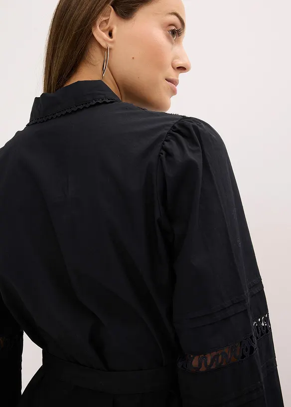 Midikleid mit Spitzeneinsatz aus Baumwolle, bonprix