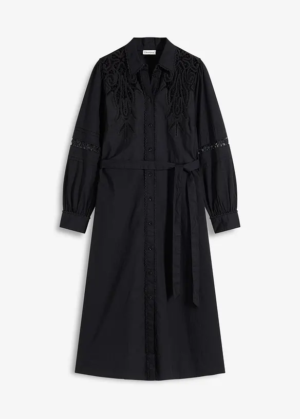 Midikleid mit Spitzeneinsatz aus Baumwolle, bonprix