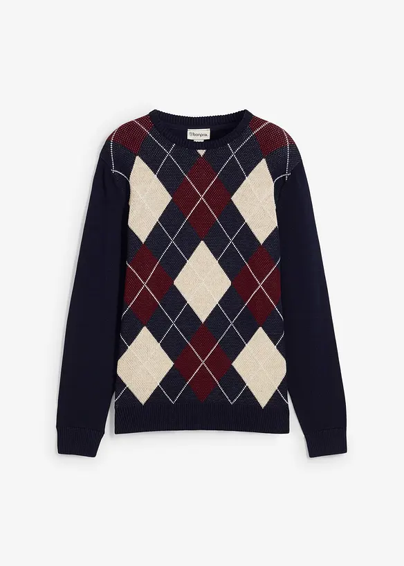 Pull à losanges 100% coton, bonprix