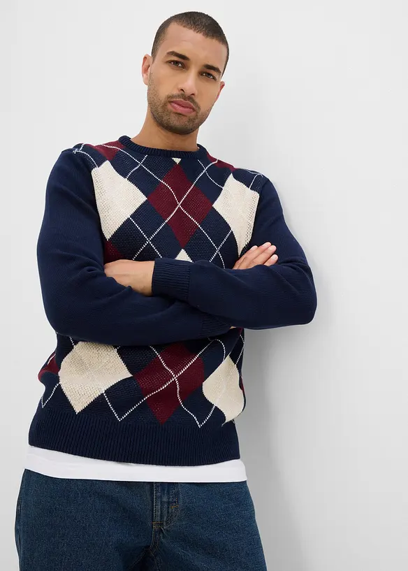 Pull à losanges 100% coton, bonprix