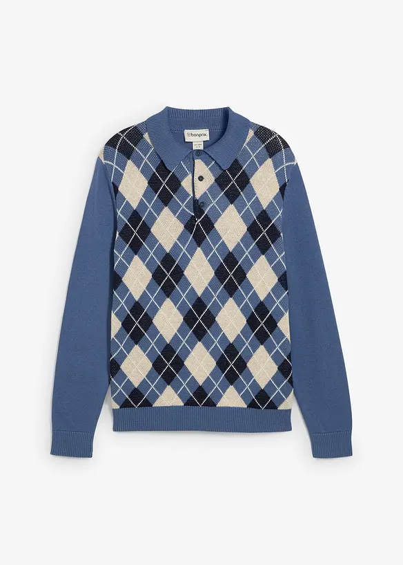 Pull polo à losanges 100% coton, bonprix