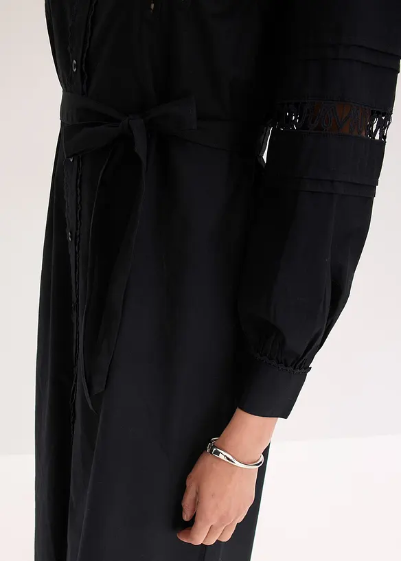 Midikleid mit Spitzeneinsatz aus Baumwolle, bonprix