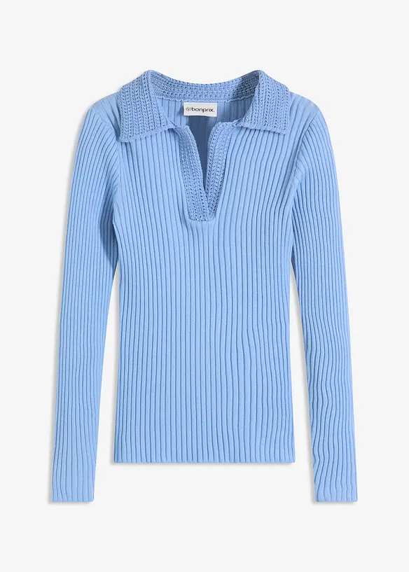 Pull en fine maille à col polo contrastant, bonprix
