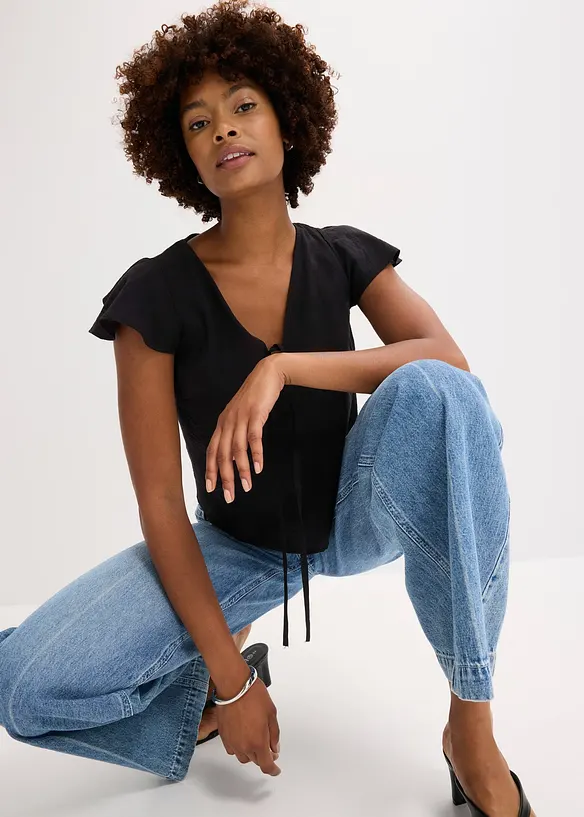 Blouse légèrement brillante à mancherons volantés, bonprix