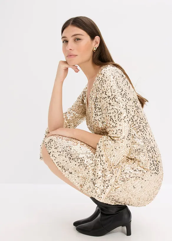 Robe à sequins et manches trompette, bonprix