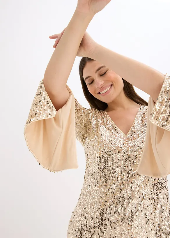 Robe à sequins et manches trompette, bonprix