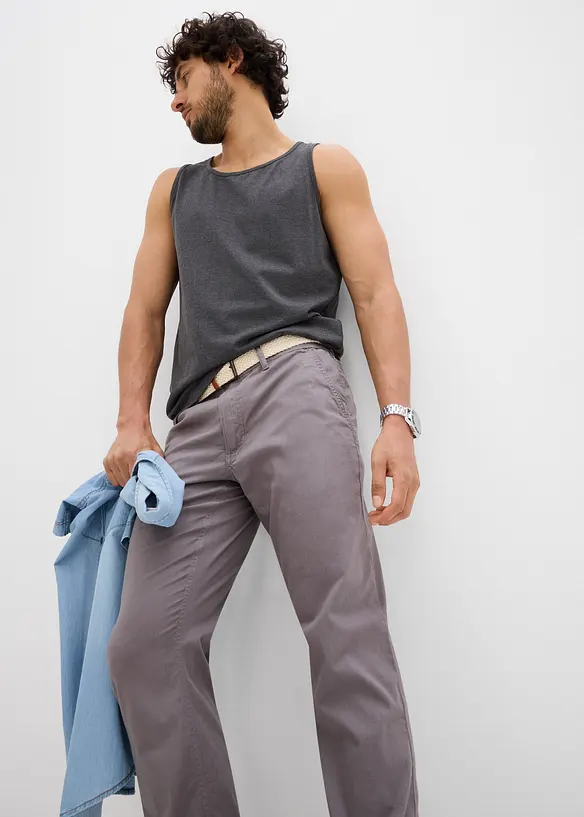 Pantalon chino droit avec taille élastique et ceinture, regular, bonprix