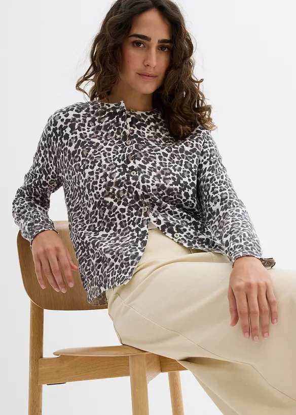 Gilet en fine maille à motif léopard, bonprix
