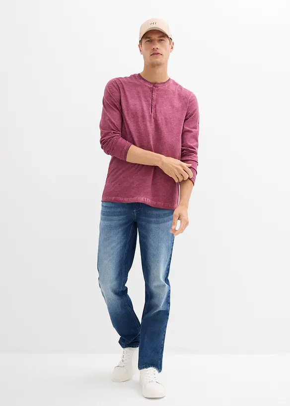 Henleyshirt, Langarm in gewaschener Optik aus reiner Bio-Baumwolle, bonprix