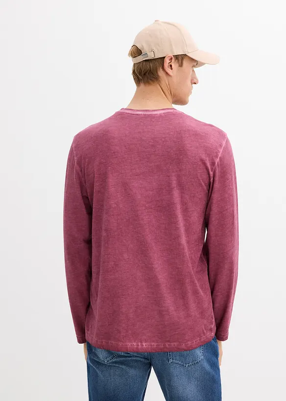 Henleyshirt, Langarm in gewaschener Optik aus reiner Bio-Baumwolle, bonprix