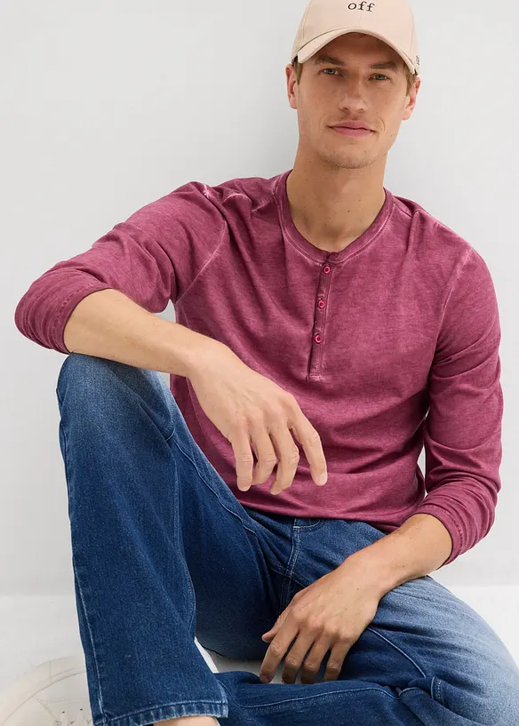 Henleyshirt, Langarm in gewaschener Optik aus reiner Bio-Baumwolle, bonprix