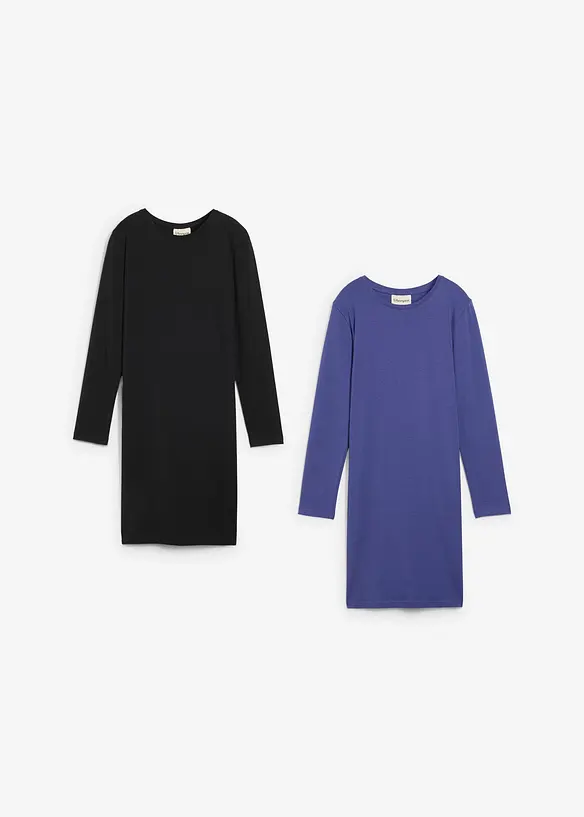 Jerseykleid aus elastischem Bio-Baumwoll-Mix (2er Pack), bonprix