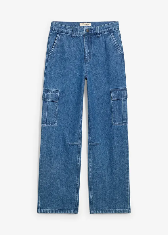 Jean cargo droit et loose, taille réglable, bonprix