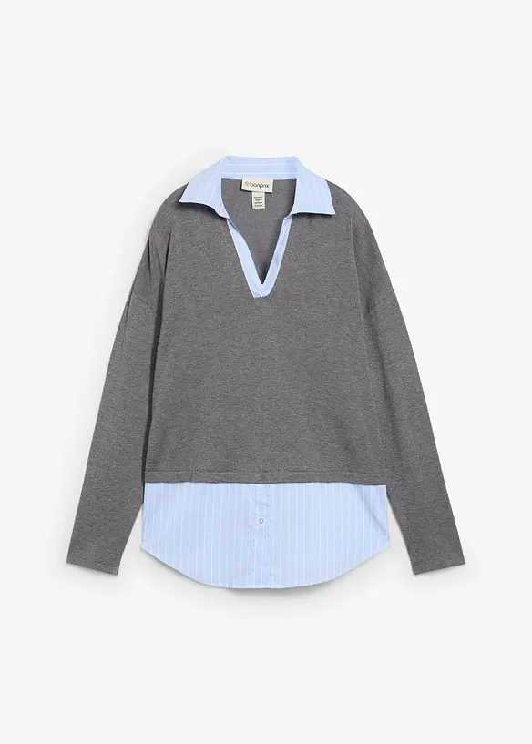 Pull en fine maille empiècement chemisier, bonprix