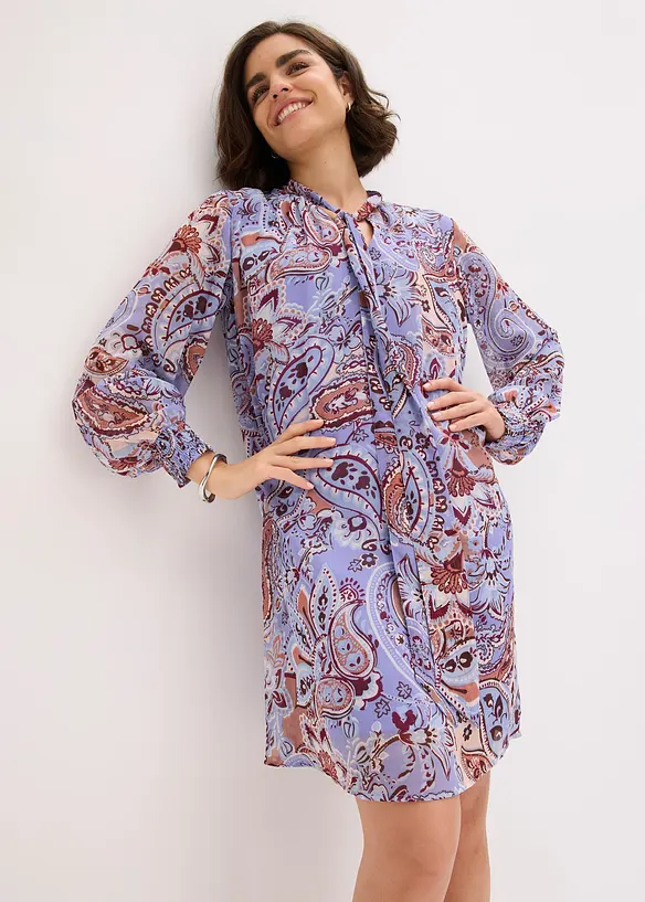 Robe-tunique en mousseline avec col lavallière, bonprix