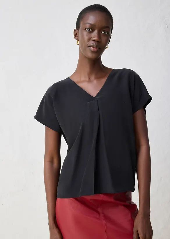 Shirt mit Seidenanteil und Webeinsatz, bonprix