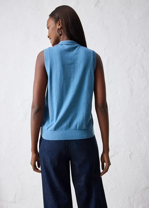 Feinstricktop mit Seidenanteil und Polokragen, bonprix