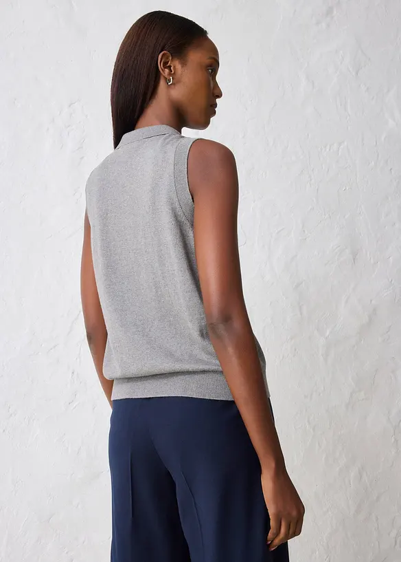 Top en fine maille avec soie et col polo, bonprix