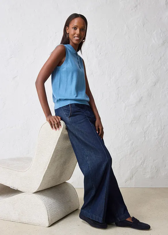 Feinstricktop mit Seidenanteil und Polokragen, bonprix