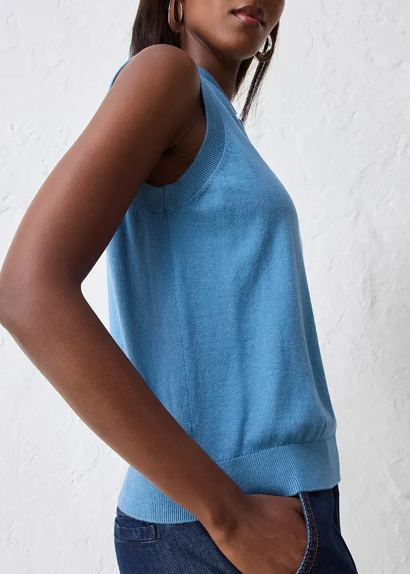 Feinstricktop mit Seidenanteil und Polokragen, bonprix