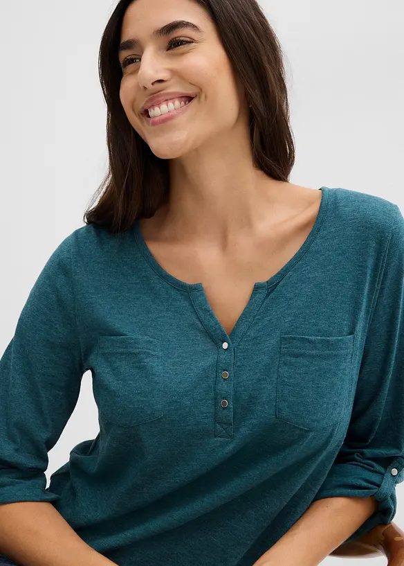 Baumwoll-Henleyshirt mit Knopfleiste, bonprix