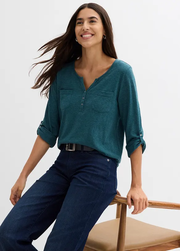 Baumwoll-Henleyshirt mit Knopfleiste, bonprix