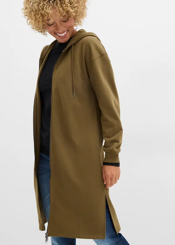Long gilet zippé en molleton, base fendue sur les côtés, bonprix
