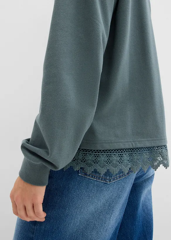 Sweat à empiècement en dentelle, bonprix