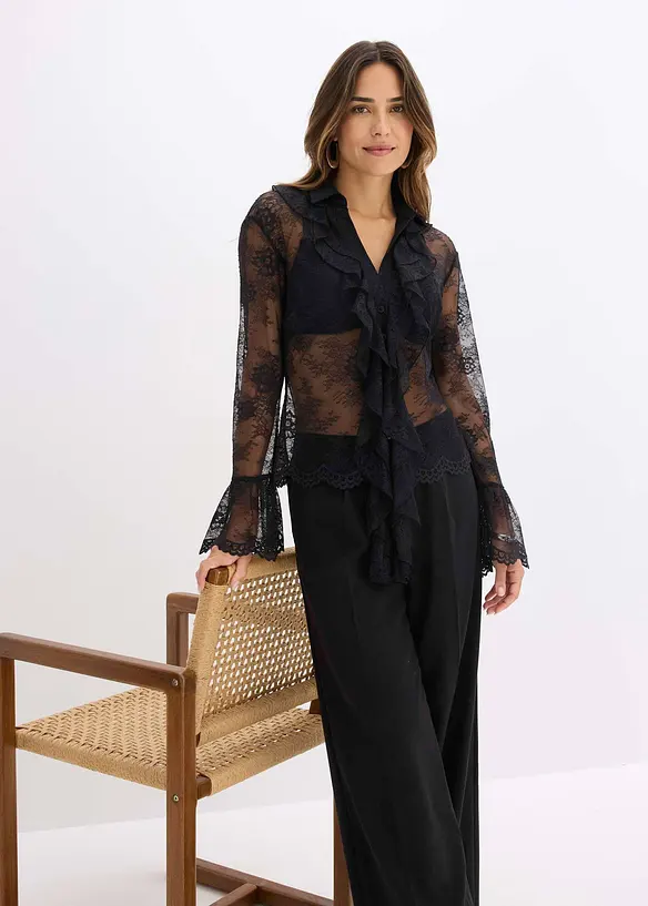 Transparente Bluse mit Spitze, bonprix