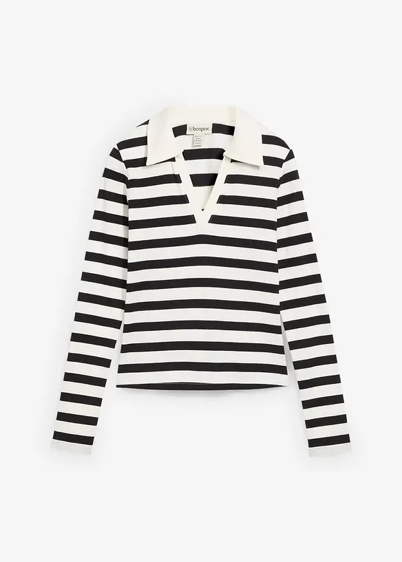 Langarm-Poloshirt aus Rippe, bonprix
